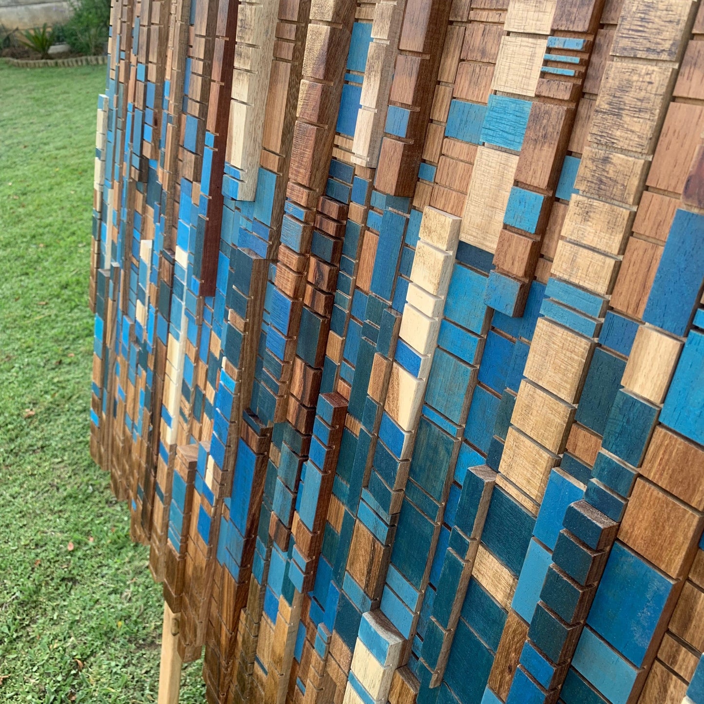 Forest Stream - A Sculptural Wall Piece in Kiaat & Blue - Andrea madeWood Wall Art