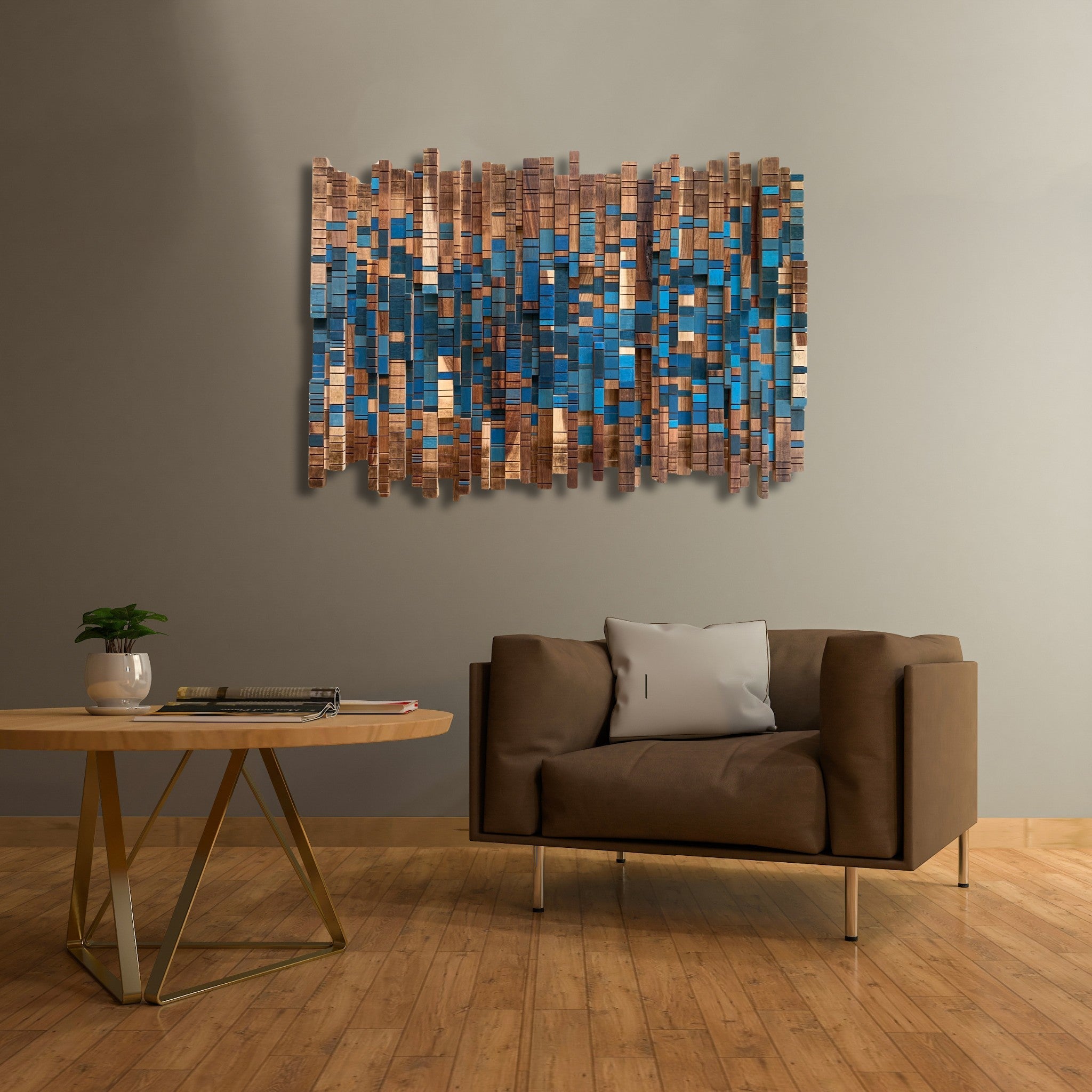 Forest Stream-Sculptural Wood Wall Piece in Kiaat & Blue | Andrea made