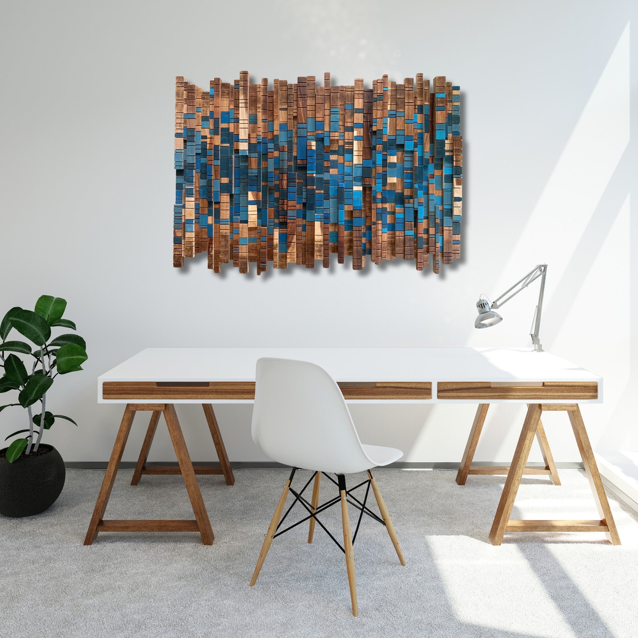 Forest Stream-Sculptural Wood Wall Piece in Kiaat & Blue | Andrea made