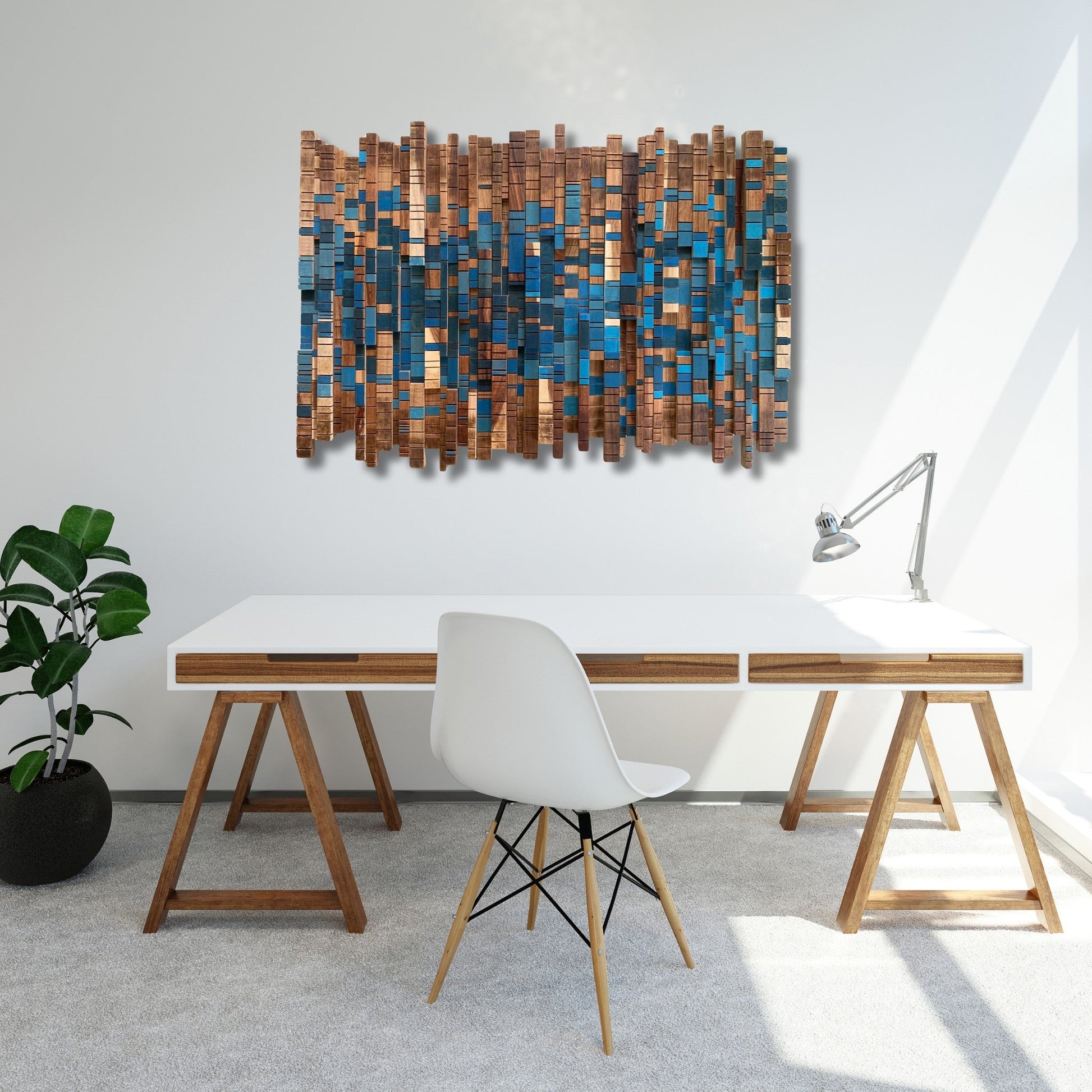 Forest Stream - A Sculptural Wall Piece in Kiaat & Blue - Andrea madeWood Wall Art