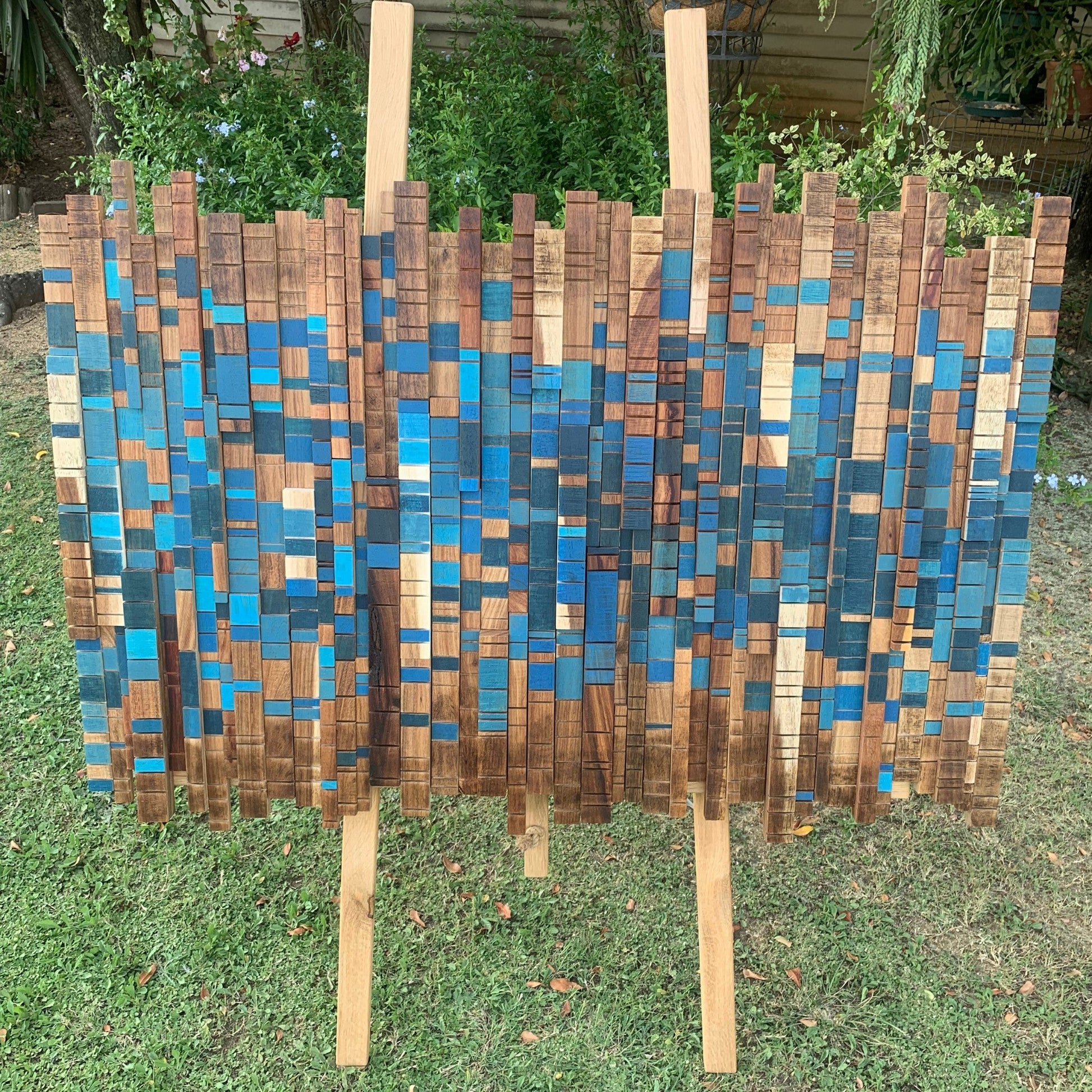 Forest Stream - A Sculptural Wall Piece in Kiaat & Blue - Andrea madeWood Wall Art