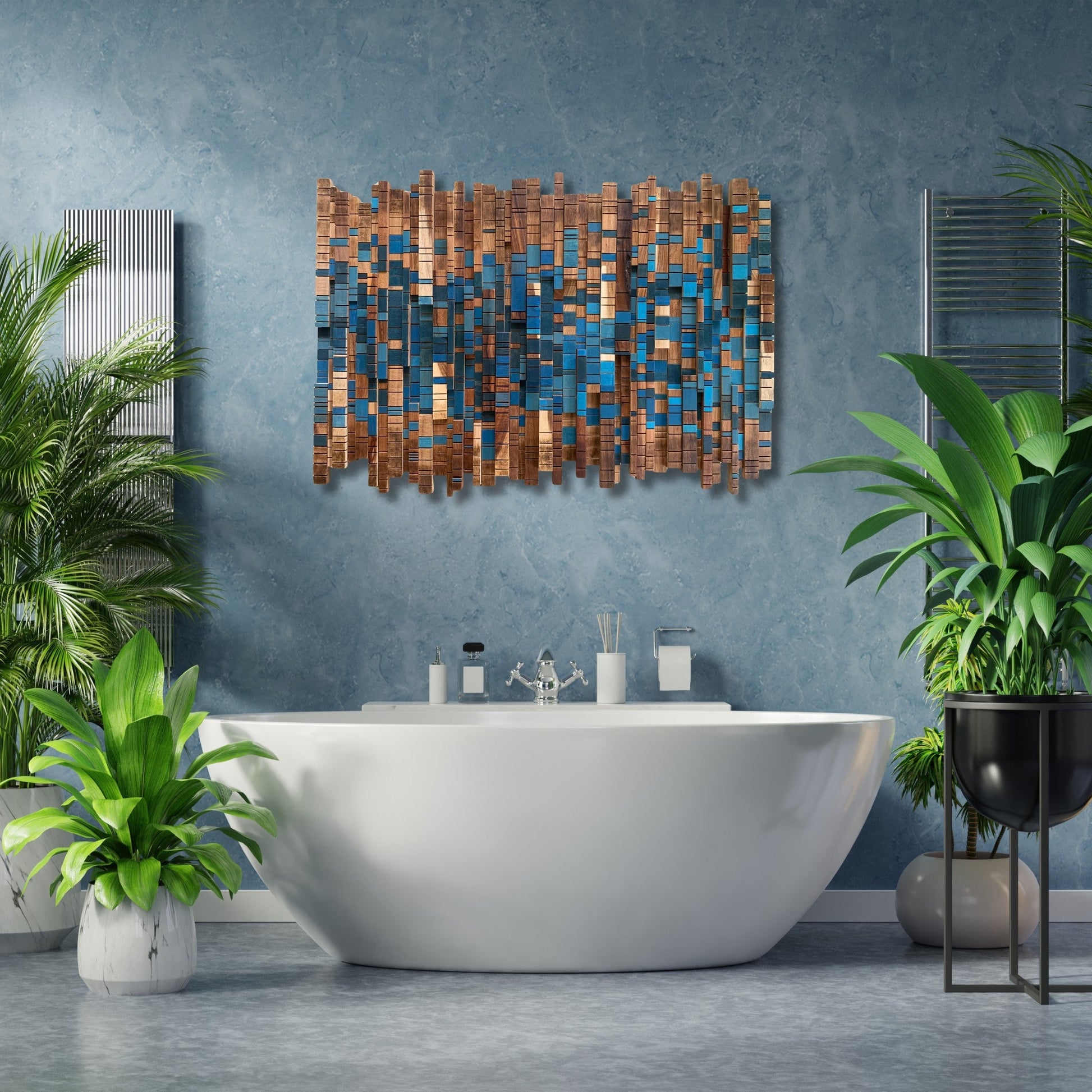 Forest Stream - A Sculptural Wall Piece in Kiaat & Blue - Andrea madeWood Wall Art
