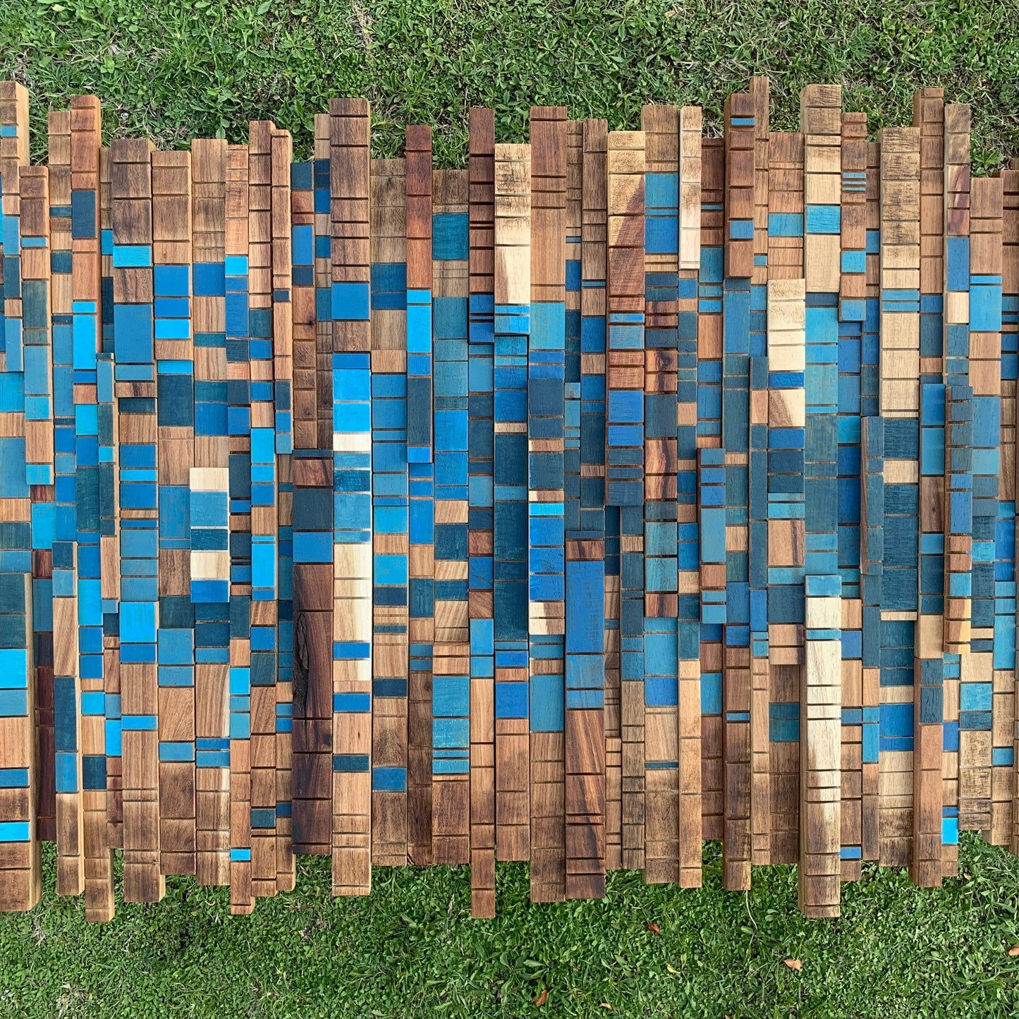 Forest Stream - A Sculptural Wall Piece in Kiaat & Blue - Andrea madeWood Wall Art
