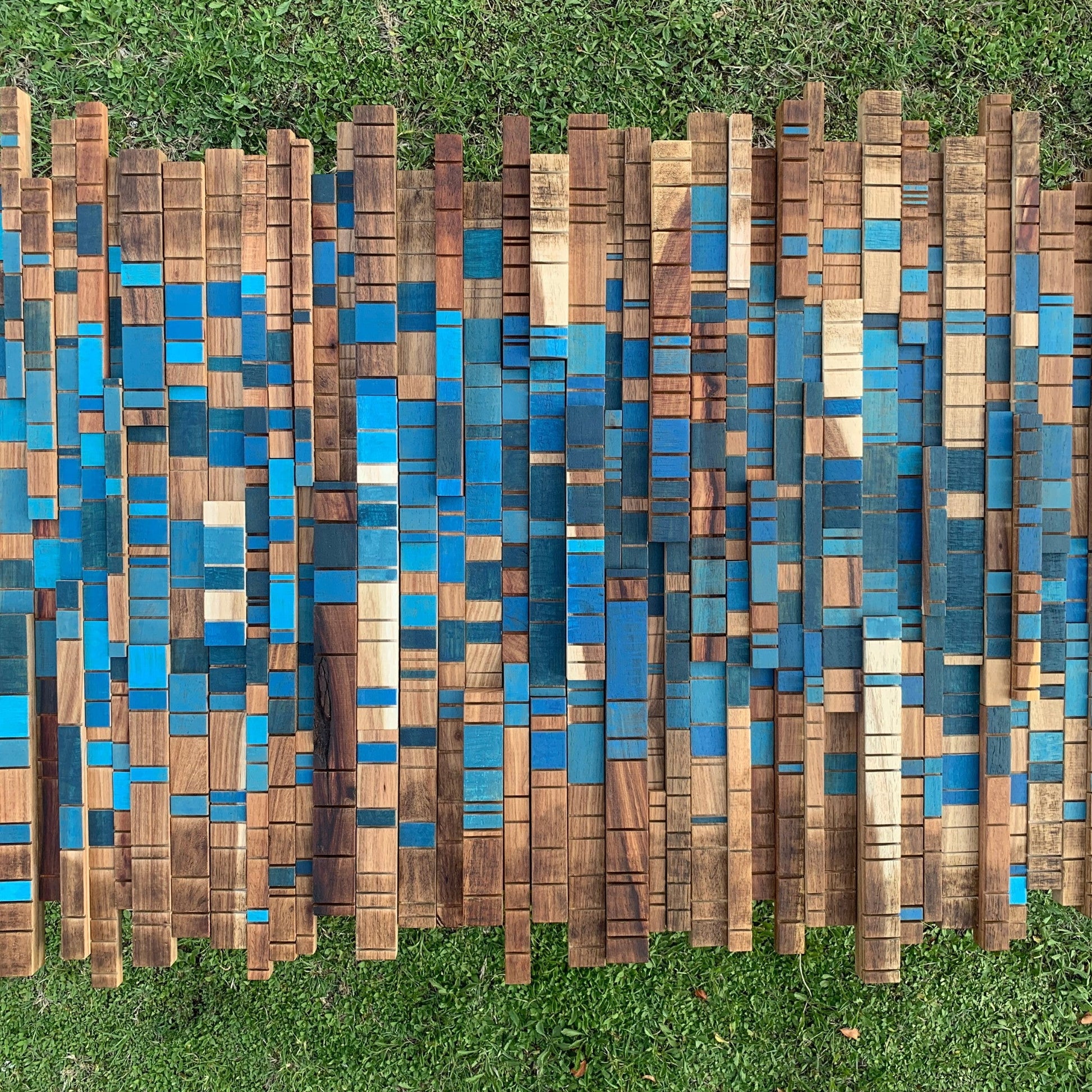 Forest Stream - A Sculptural Wall Piece in Kiaat & Blue - Andrea madeWood Wall Art
