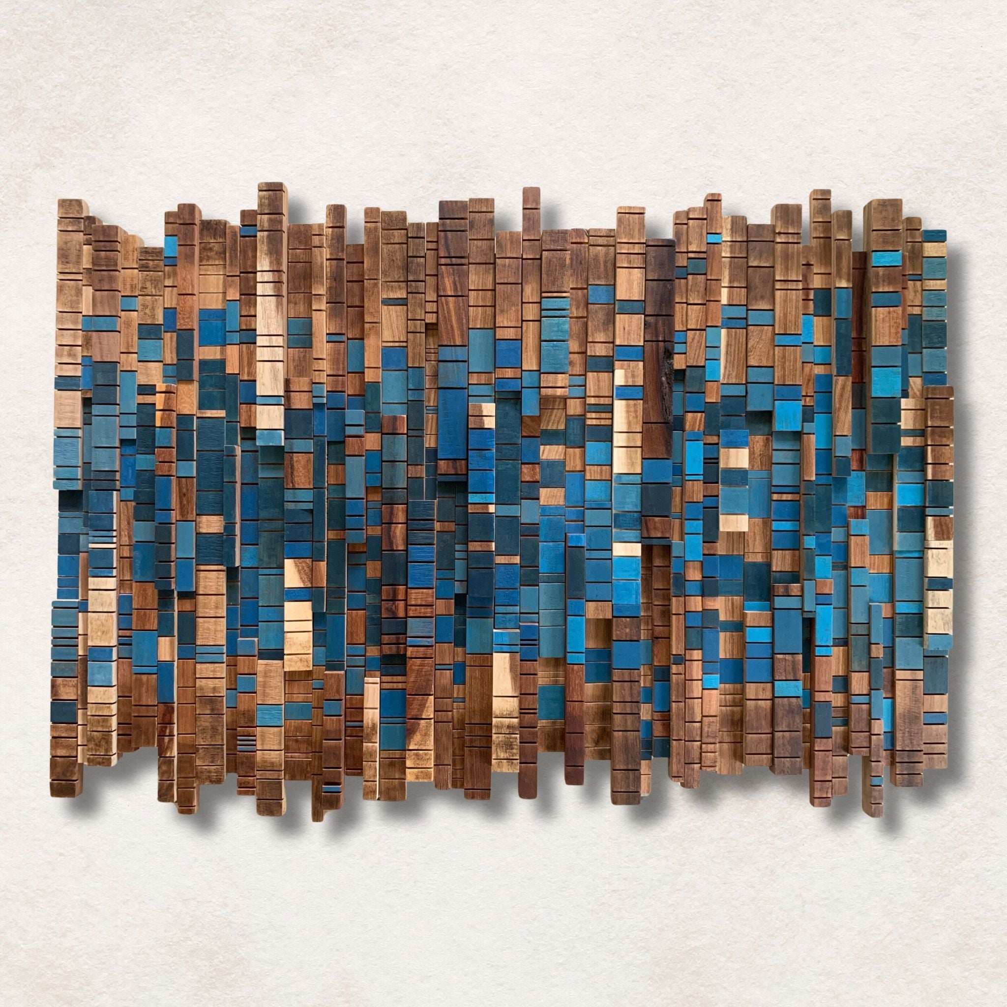 Forest Stream-Sculptural Wood Wall Piece in Kiaat & Blue | Andrea made